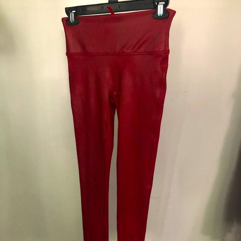 Spanx faux red leather leggings high rise EUC